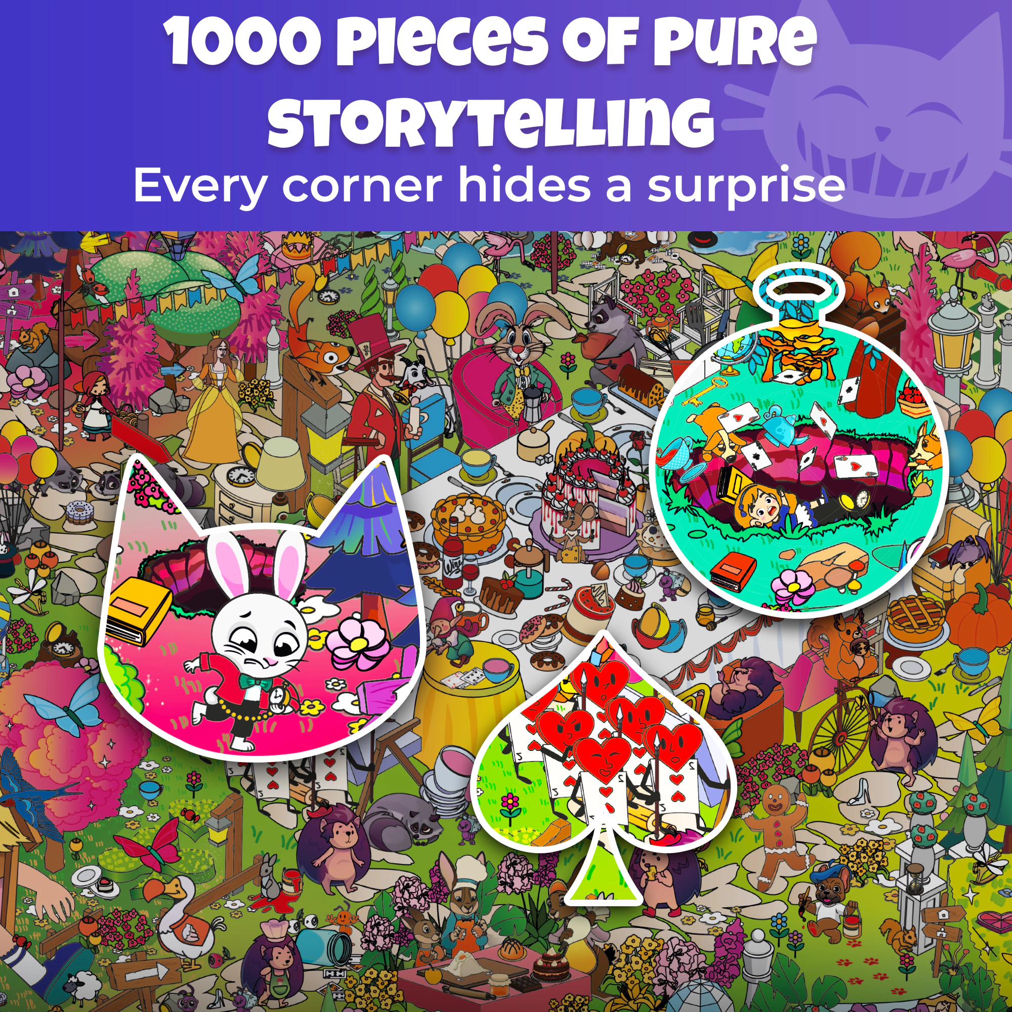 QUOKKA 1000-Piece Jigsaw Puzzles for Adults – Alice Wonderland, Red Riding Hood and Emerald Kingdom Premium Box, Extra Fun Challenges