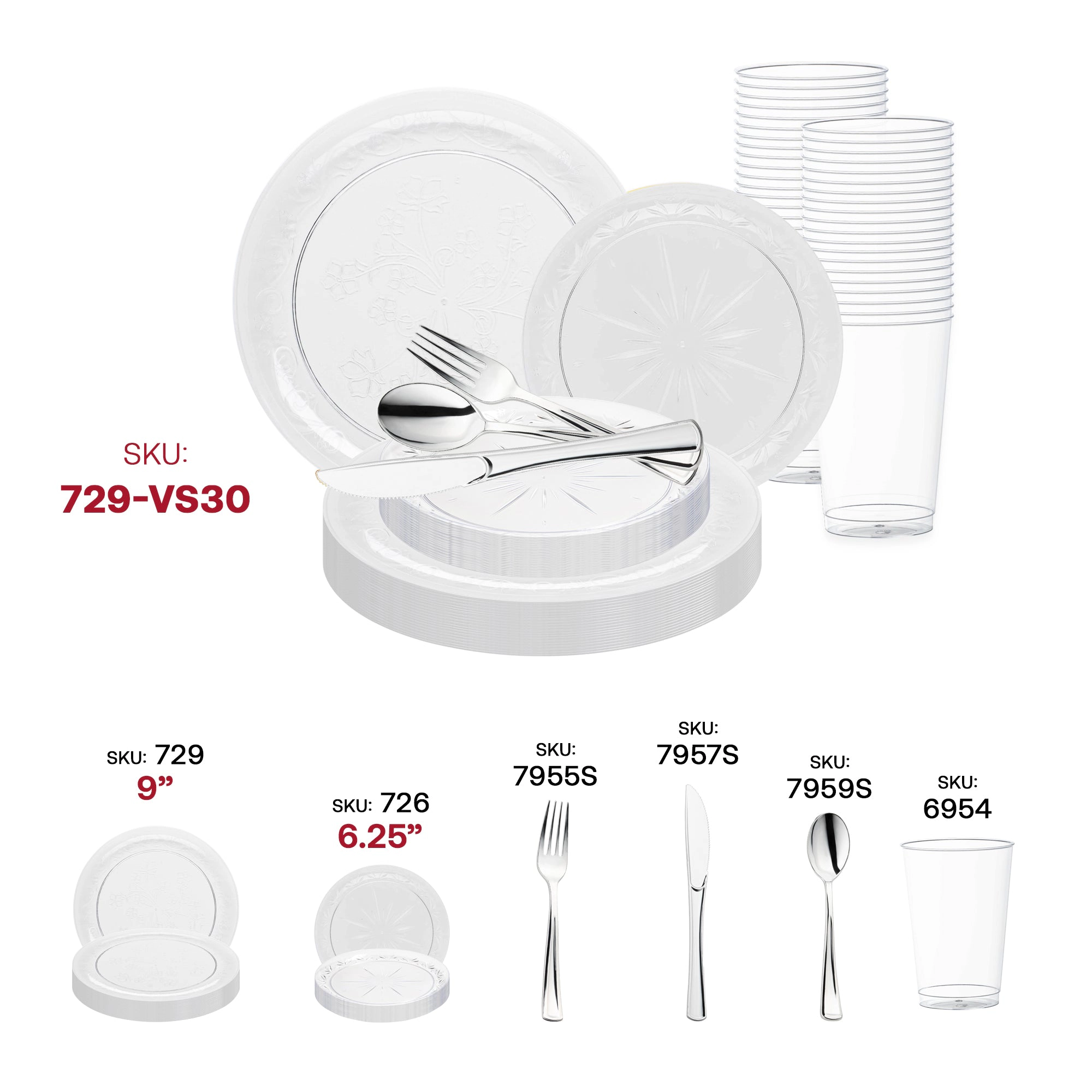 Smarty Had A Party Clear Floral Round Disposable Plastic Wedding Value Set