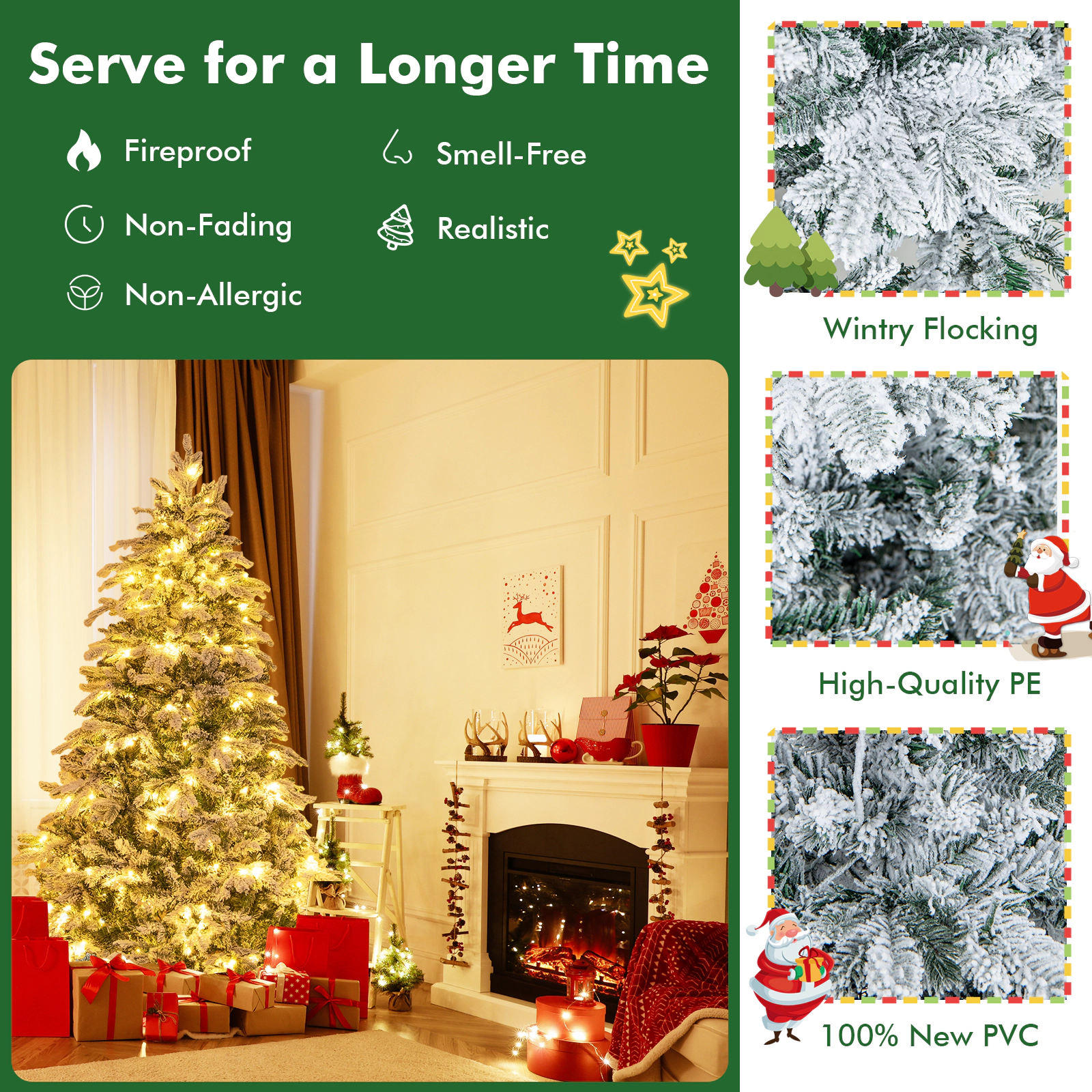 SlickBlue Snowy Artificial Christmas Tree with PE and PVC Branches
