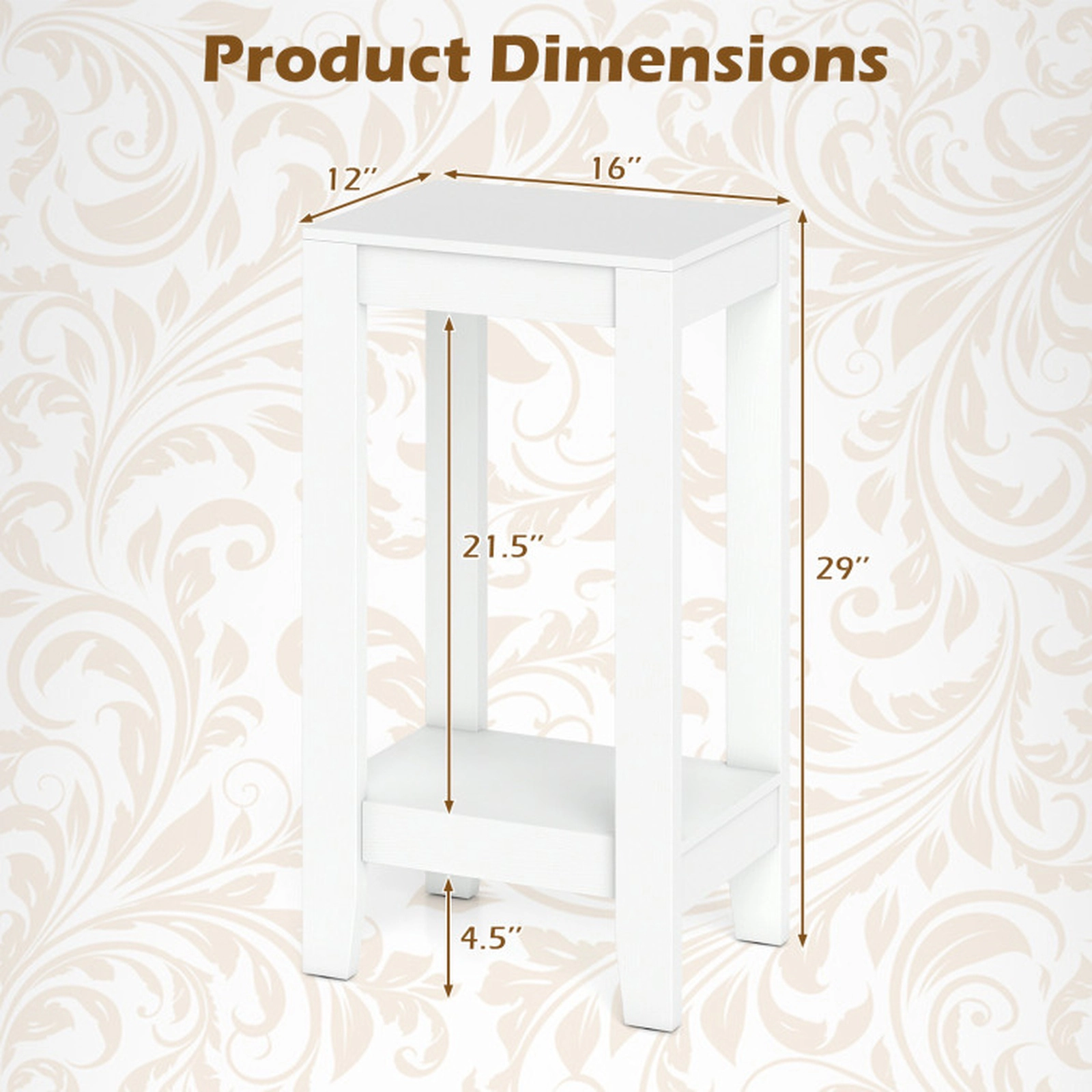 SUGIFT White 29-Inch Tall 2-Tier Nightstand with Storage Shelf and Wooden Legs