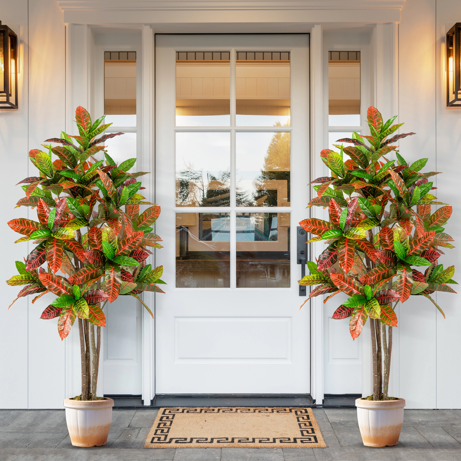 Slickblue 2 Pieces 5 FT Potted Artificial Croton Trees with Decorative Moss for Living Room and Office Decor