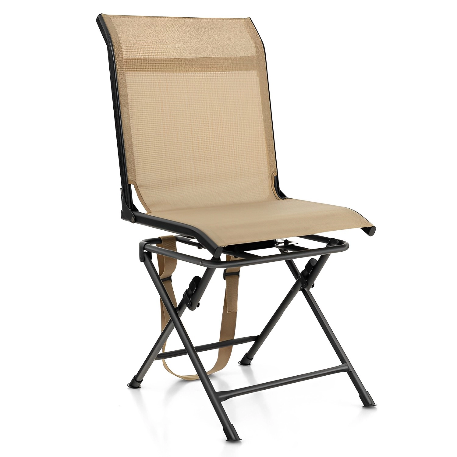 SUGIFT Brown Folding Swivel Hunting Chair with Breathable Mesh Back 21-in W 18-in D 36-in H 330-lb Seat Capacity