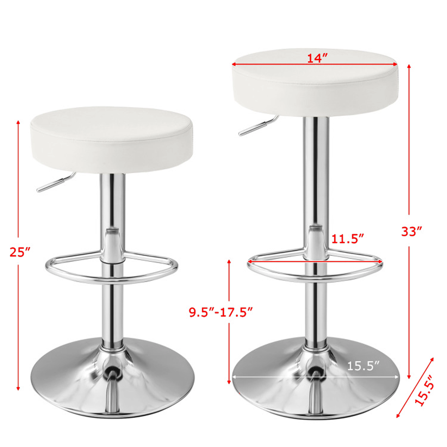 Hivvago Set of 2 Height Adjustable Swivel Bar Stools with Round Seats for Home or Pub