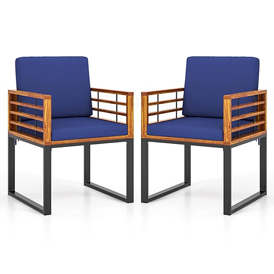 Hivvago Acacia Wood Outdoor Dining Chairs Set Of 2 With Soft Cushions