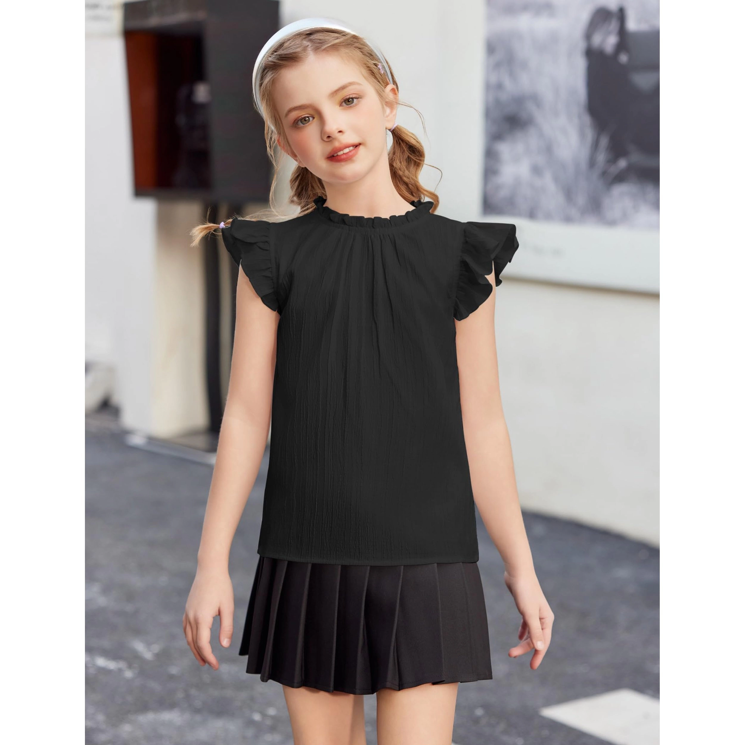Arshiner Girls Shirts Ruffle Short Sleeve Summer Cute Casual Crewneck Tops Blouse T-Shirt
