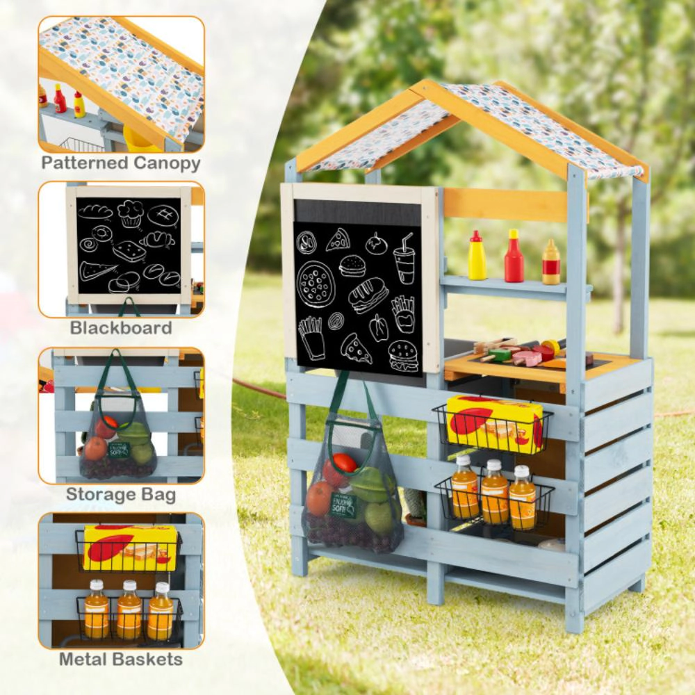 Hivvago 2 In 1 Wooden Mud Kitchen With Removable Water Box  And Storage Bag-Gray