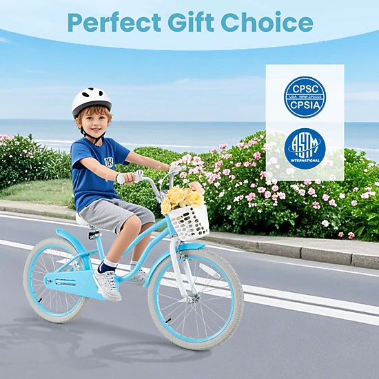 SUGIFT 20-in Blue Kids Bike with Dual Brakes Adjustable Seat Removable Front Basket and Kickstand