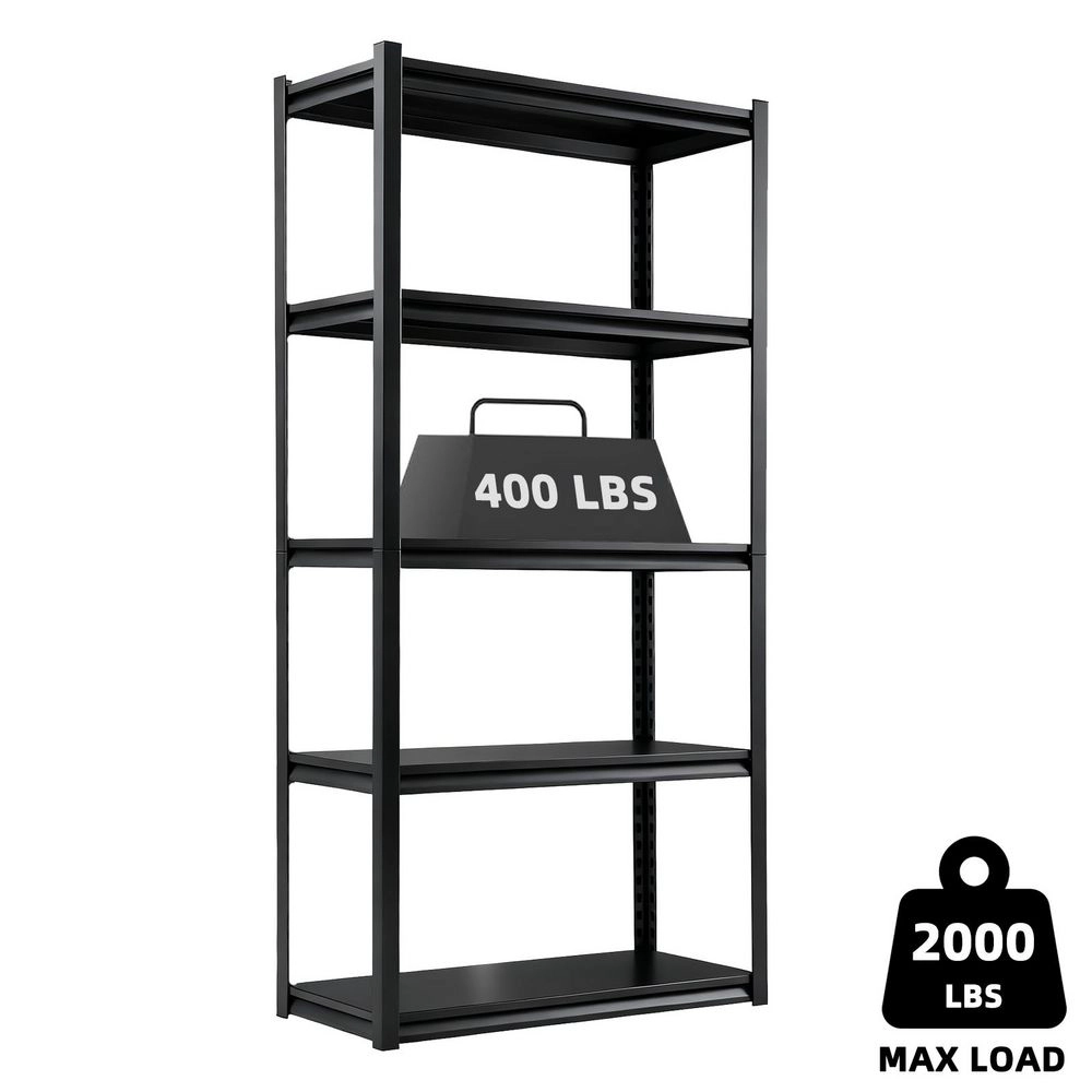 Flynama 5-Shelf Steel Heavy Duty Freestanding Garage Storage Shelving Unit in Black (35.4 in. W x 72 in. H x 15.7 in. D)