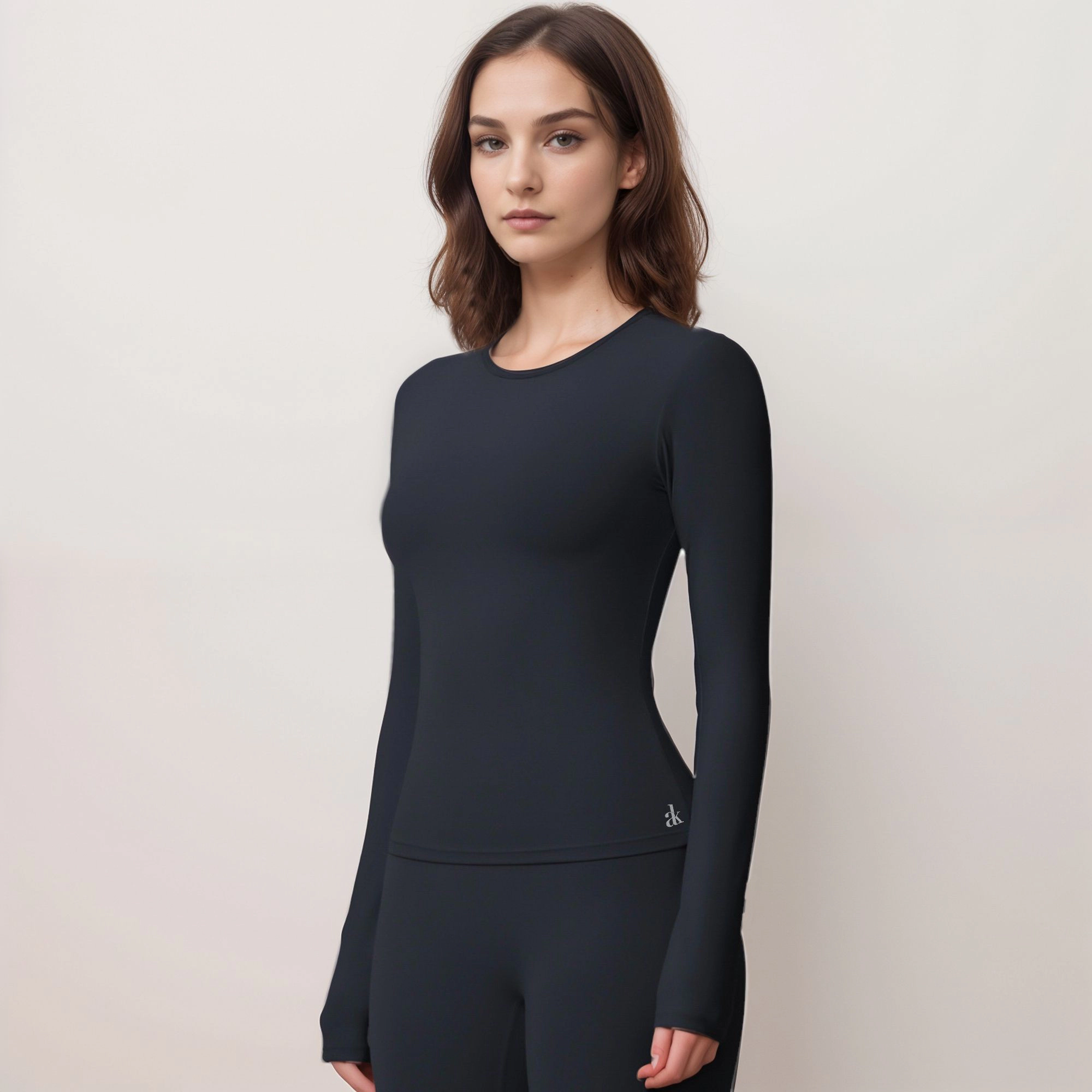 Anna-Kaci Women's Active Top with Crew Neckline Seamless Fitted Silhouette and Thumbhole Cuffs