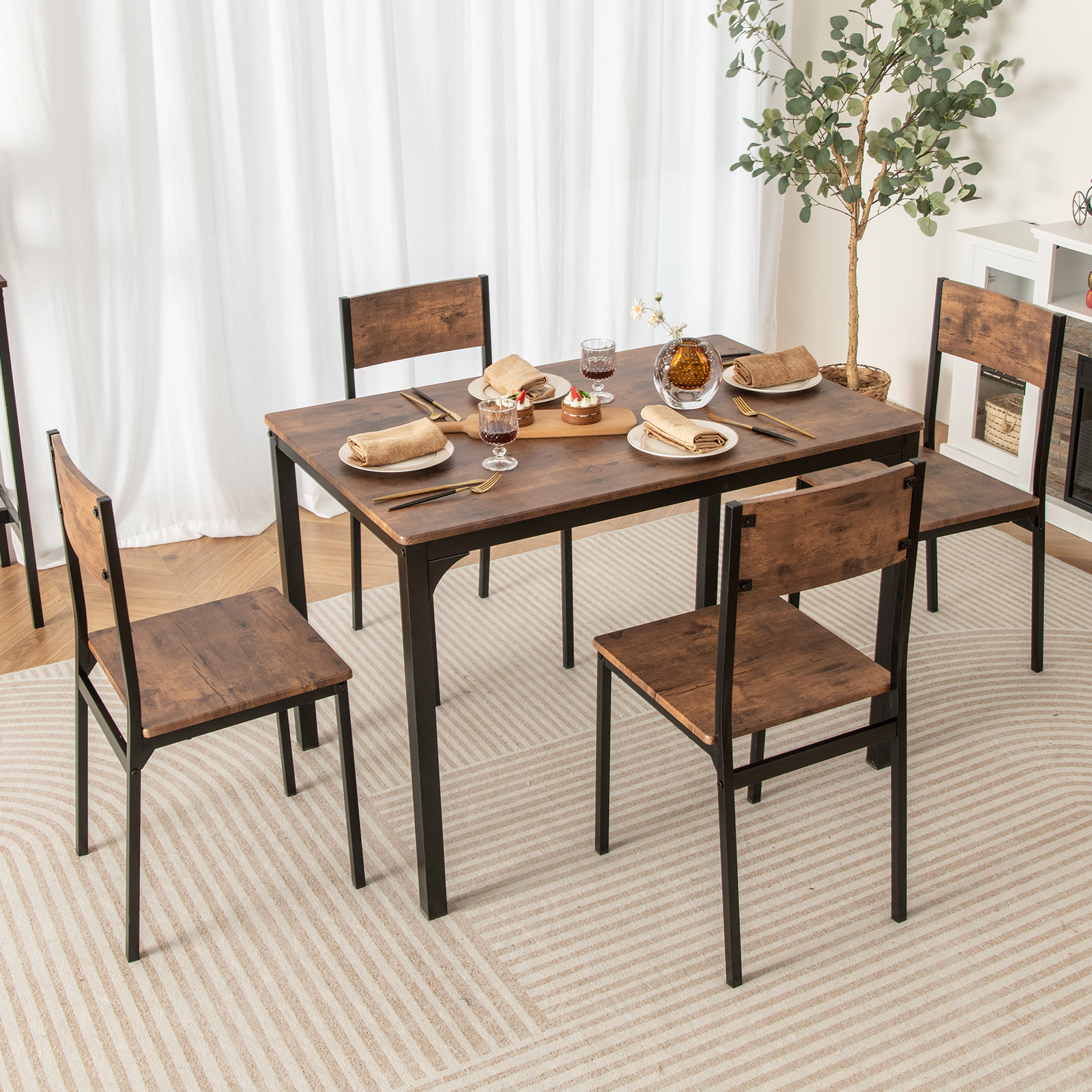 SUGIFT 5 Piece Industrial Dining Set with 43 x 27.5 in Dining Surface 110-lb Table Capacity Rustic Brown