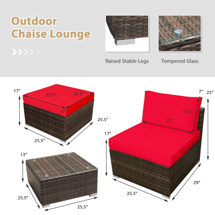 Hivvago 5 Pieces Patio Rattan Furniture Set With Cushioned Armless Sofa