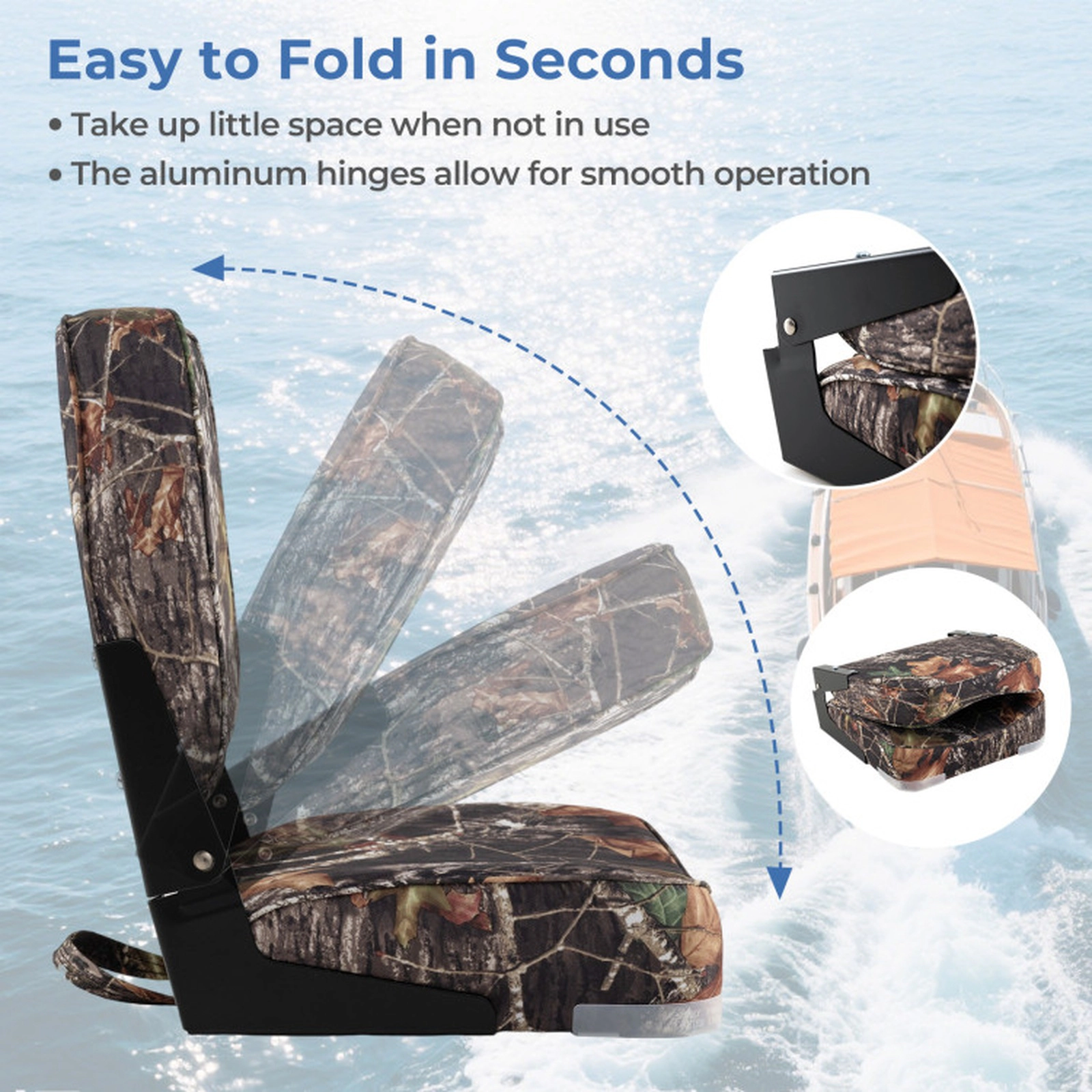 SUGIFT 2-Pack Camouflage Folding Low Back Boat Seats with Fixing Bolts 16-in W 18-in D 18-in H 330-lb Seat Capacity