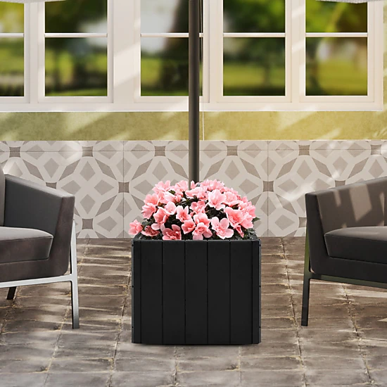Hivvago 2-In-1 Outdoor Umbrella Base Planter Patio Umbrella Stand With Flower Box