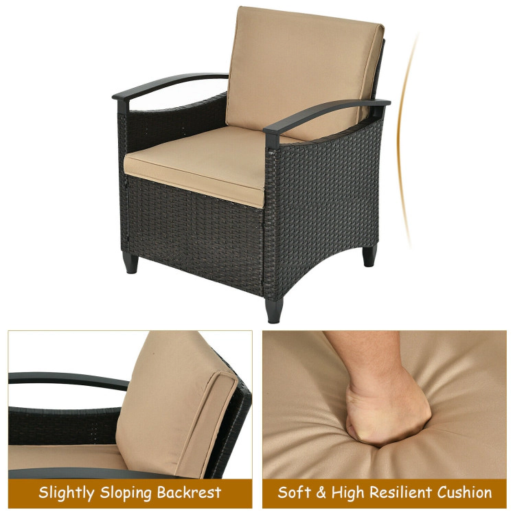 Hivvago 3 Pieces Patio Rattan Furniture Set Cushioned Sofa Storage Table With Shelf Garden