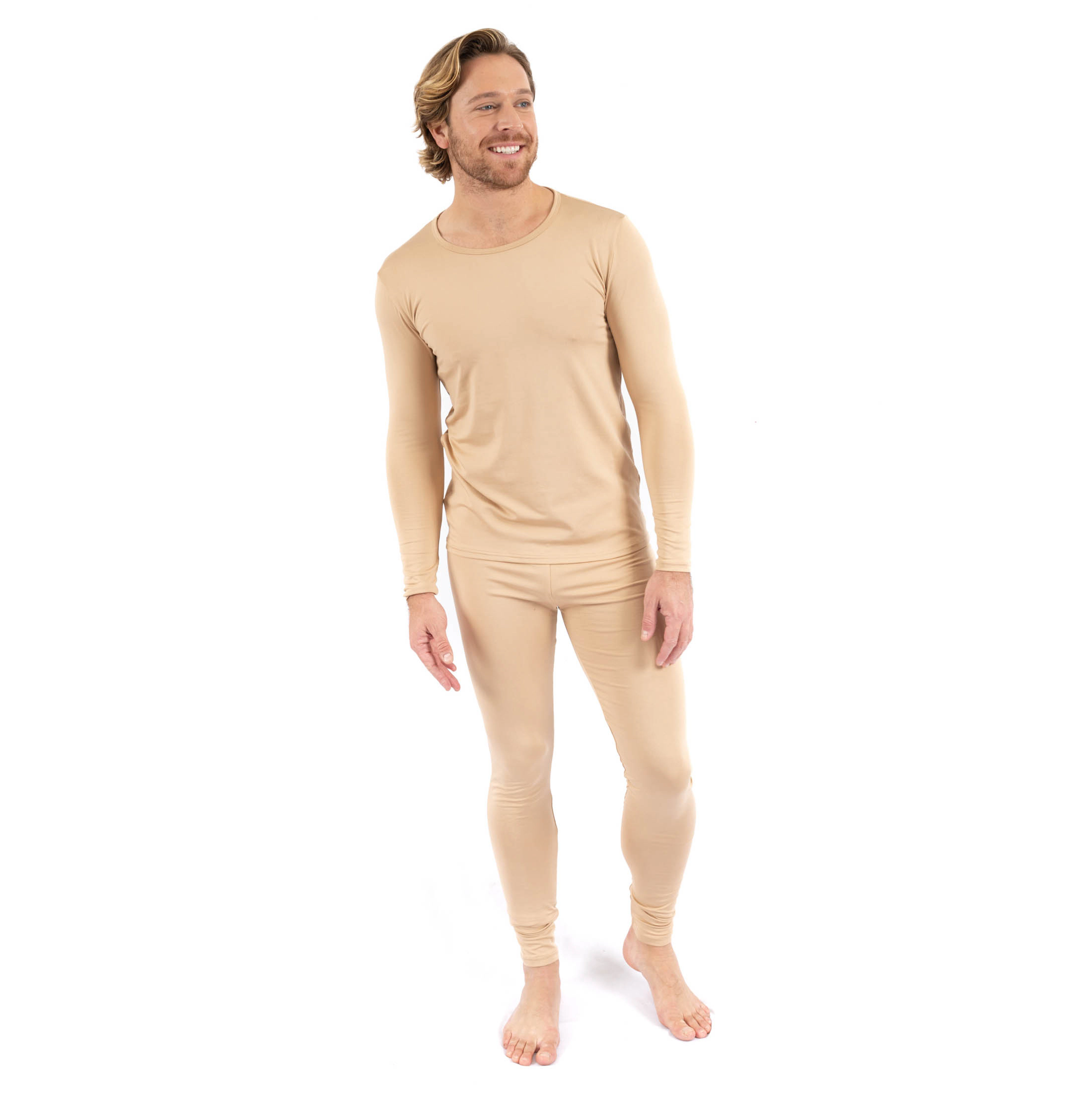 Leveret Men's Neutral Solid Thermal Pajama Set