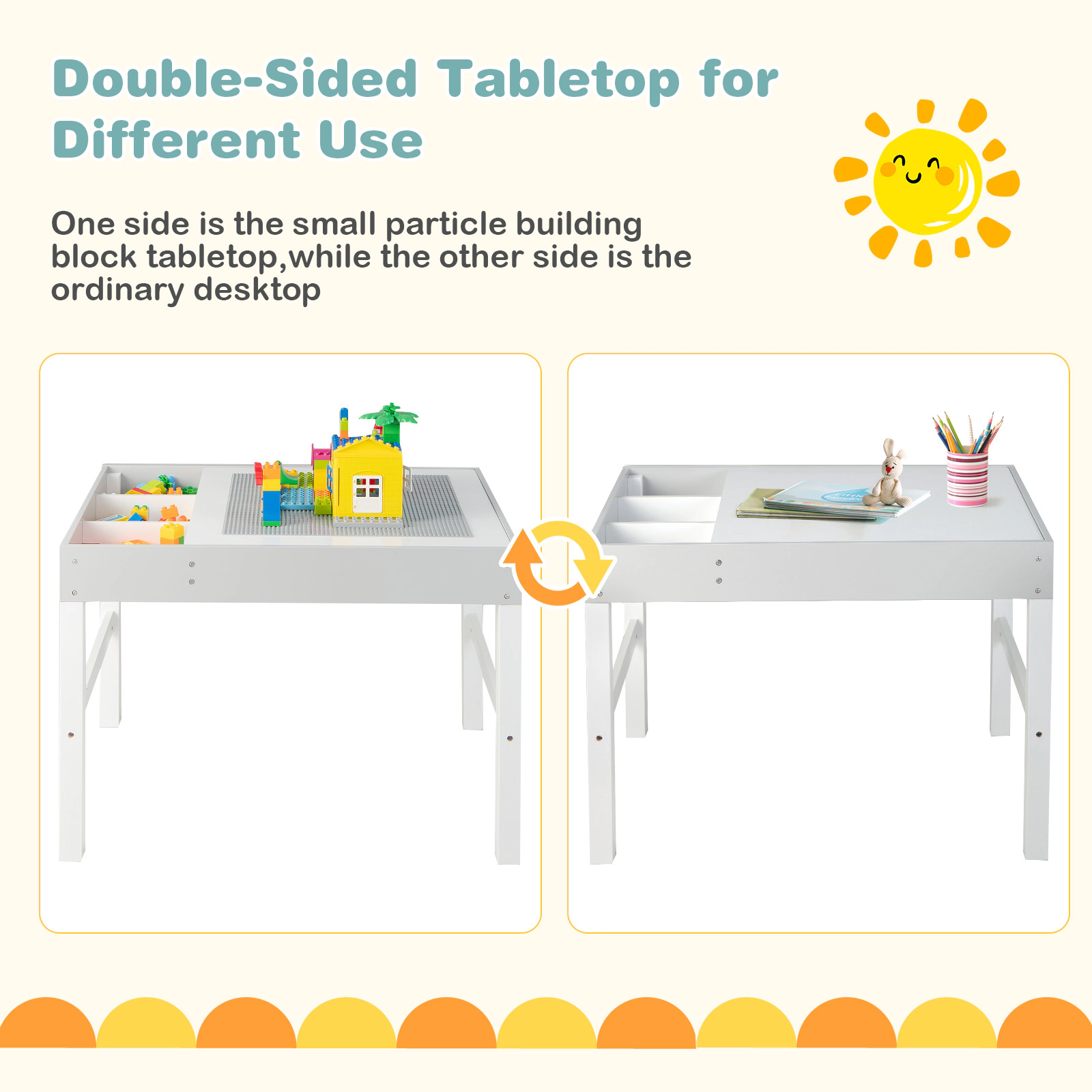SUGIFT 3-in-1 Wooden Kids Table Storage & Double-Sided Tabletop 44-lb Lid Capacity Ages 3+ 31.5-in Wide White & Gray