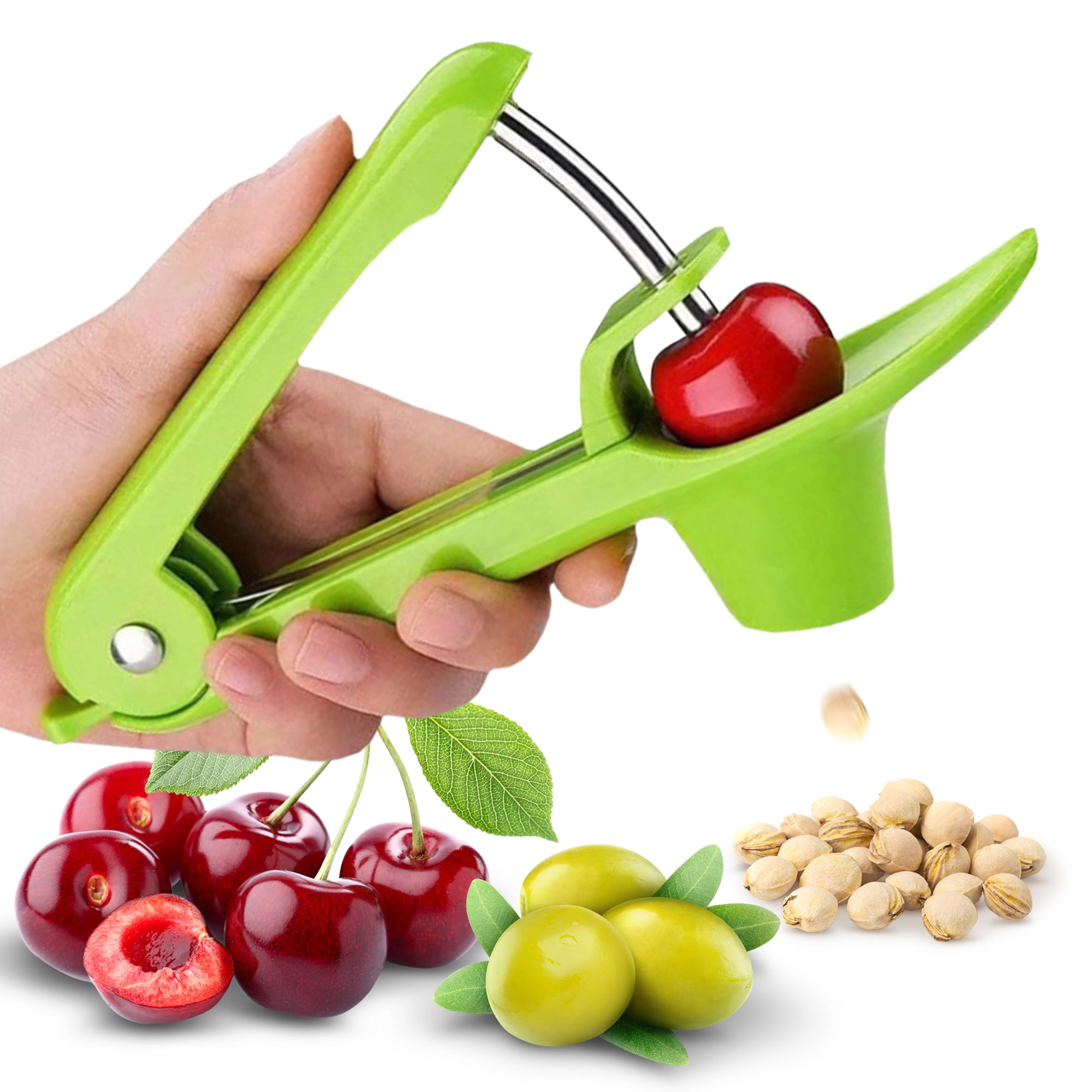 Cheer Collection Cherry and Olive Pitter – Effortless, One-Handed Pitting Tool