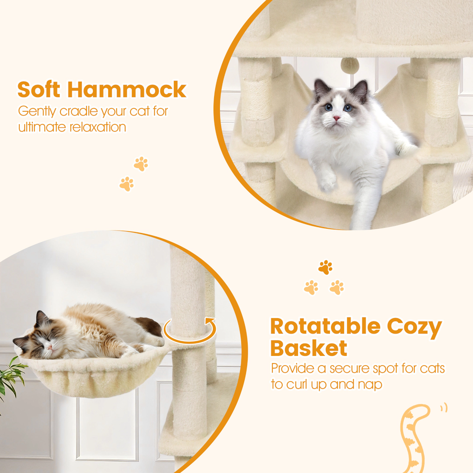 SUGIFT 66 Cat Tower with 2 Condos Perches Hammock and Woven Basket