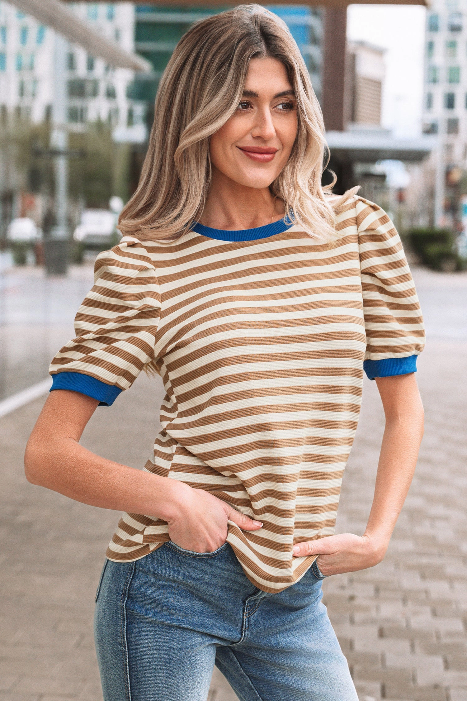 Threaded Pear Women's Elora Sleeve Contrast Trim Tee
