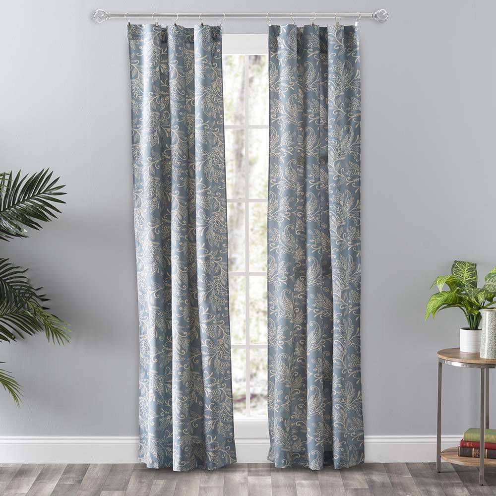 Ellis Curtain Lexington Leaf Pattern on Colored Ground Curtain Pair with Ties 56"x84