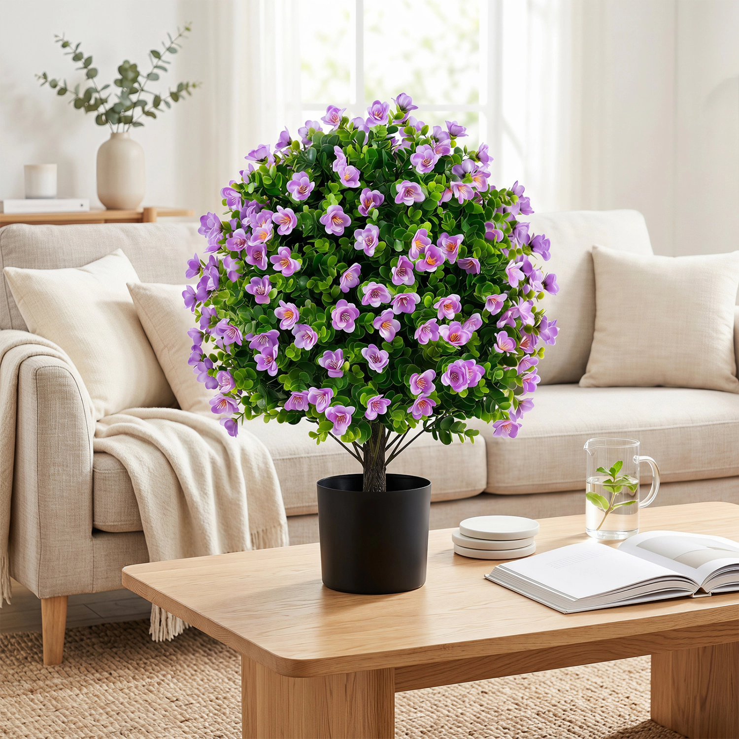 SlickBlue Artificial Eucalyptus Ball Trees with Green Leaves & Flowers