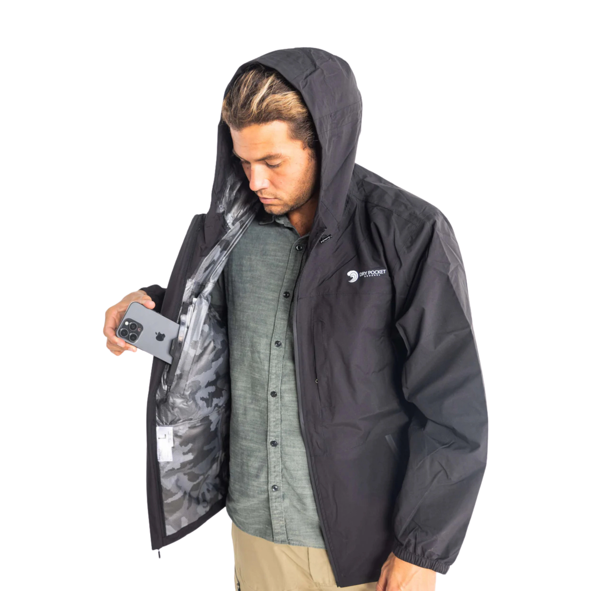 Dry Pocket Men's Light Weight Rain Jacket With Waterproof Pockets