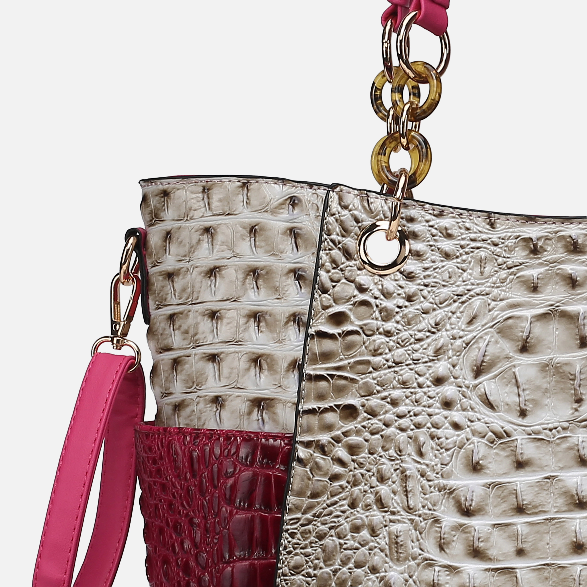Mia K Collection Merlina Faux Crocodile Tote Bag with Detachable Crossbody Strap
