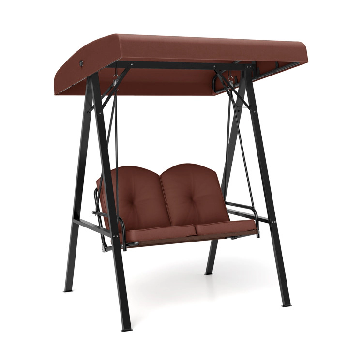 Hivvago 2-Person Outdoor Porch Swing With A-Shaped Metal Stand And Adjustable Canopy