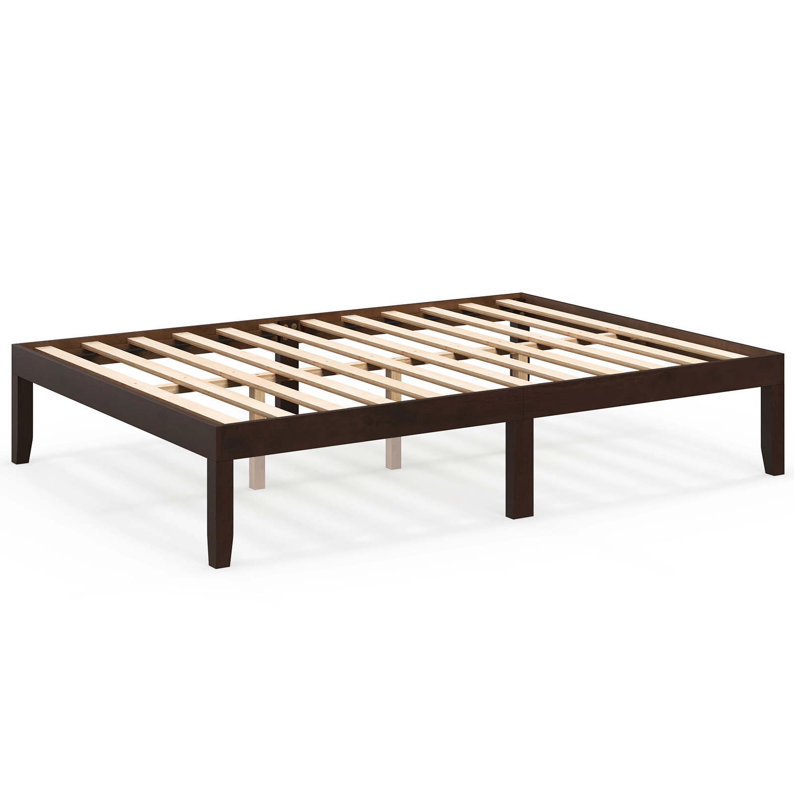 SUGIFT Wood Platform Bed Frame with Rubber Wood Legs 800-lb Capacity Full Size 10.5-in Under-Bed Space Espresso/Natural
