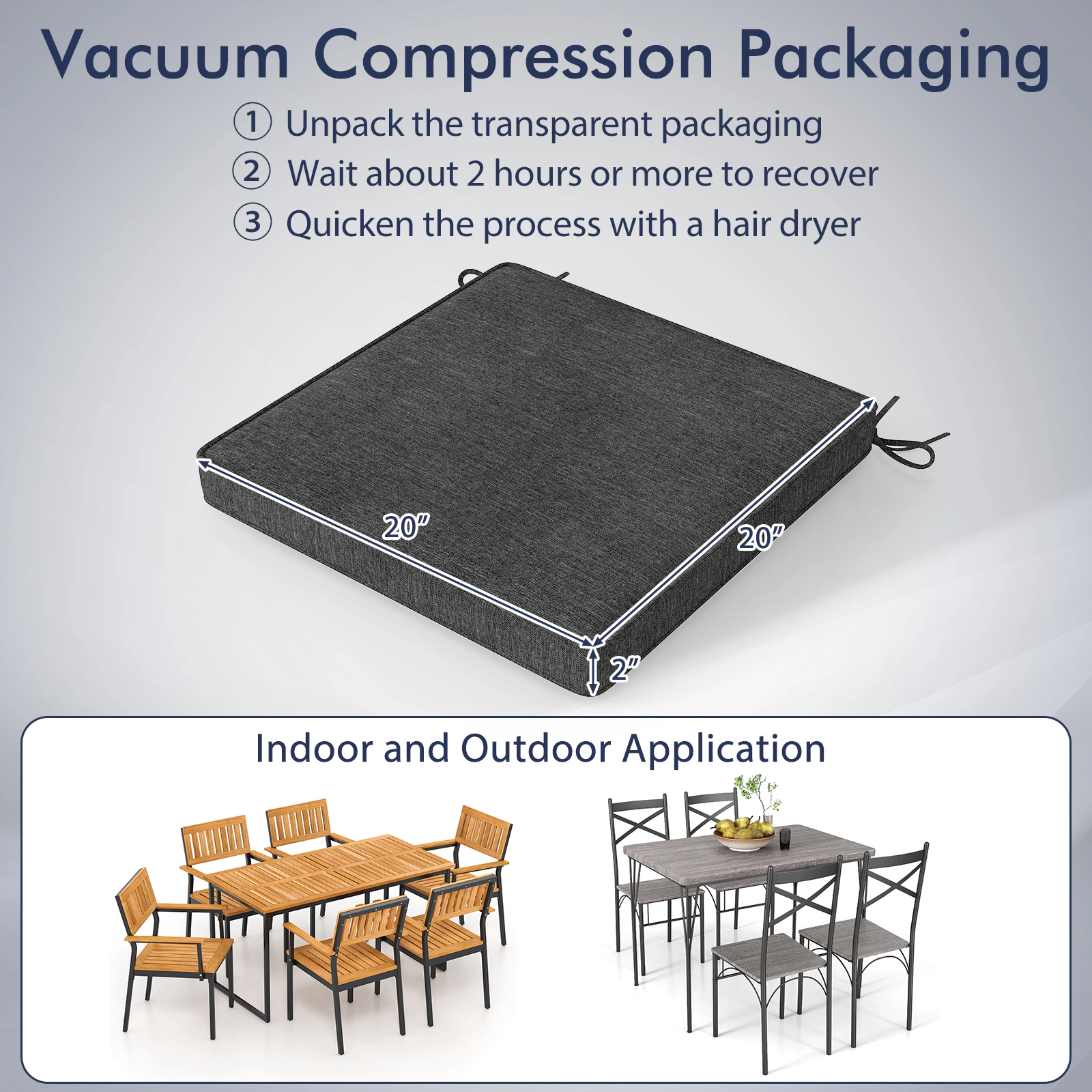 LJG Outdoor Chair Cushion Set of 2 Waterproof Fade-Resistant Olefin Seat Cushions