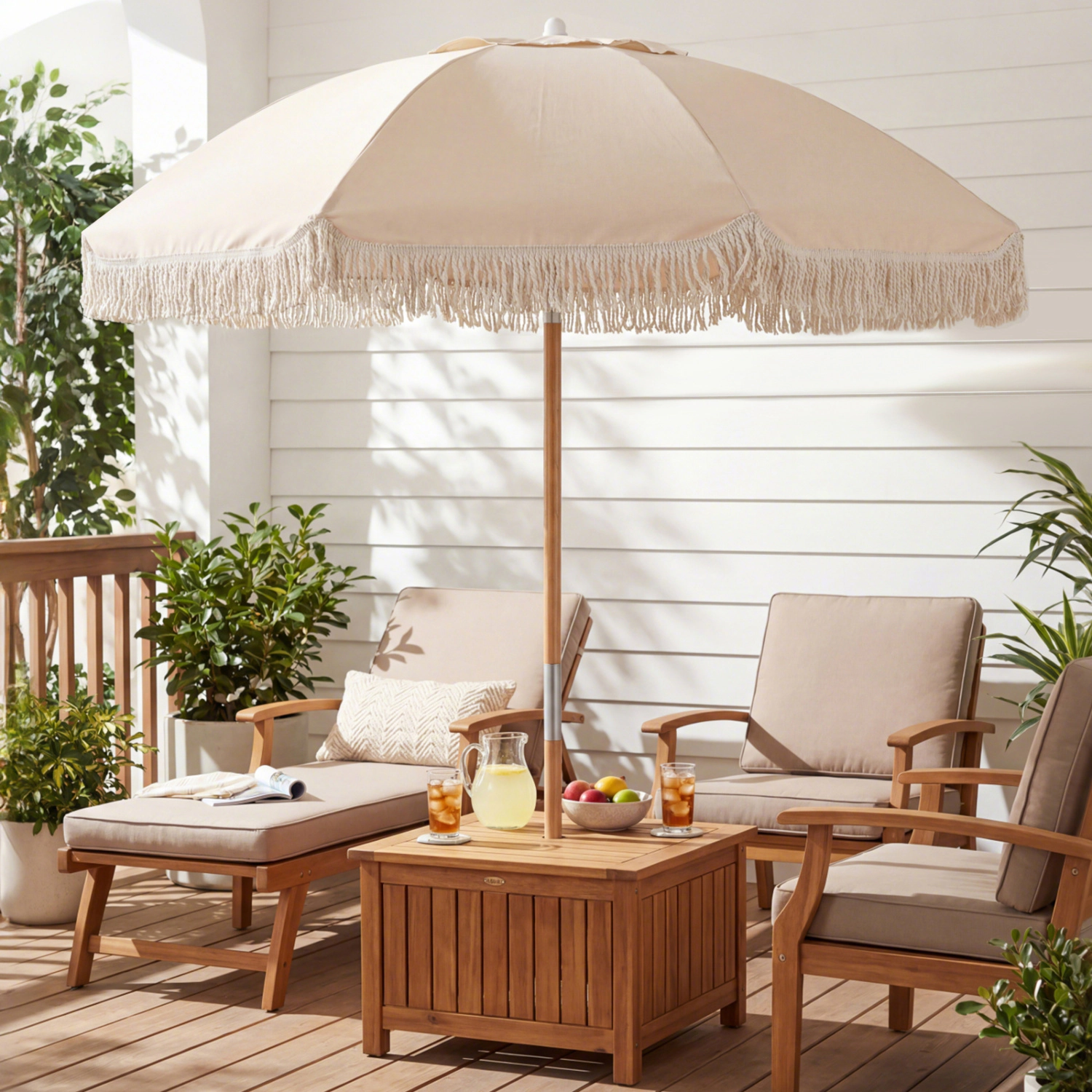 SlickBlue 6 FT Outdoor Patio Umbrella with Tilt Function and Tassel Design