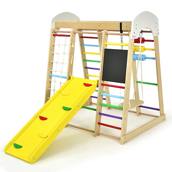 LJG Indoor Playground Climbing Gym Wooden 8-in-1 Climber Playset for Children