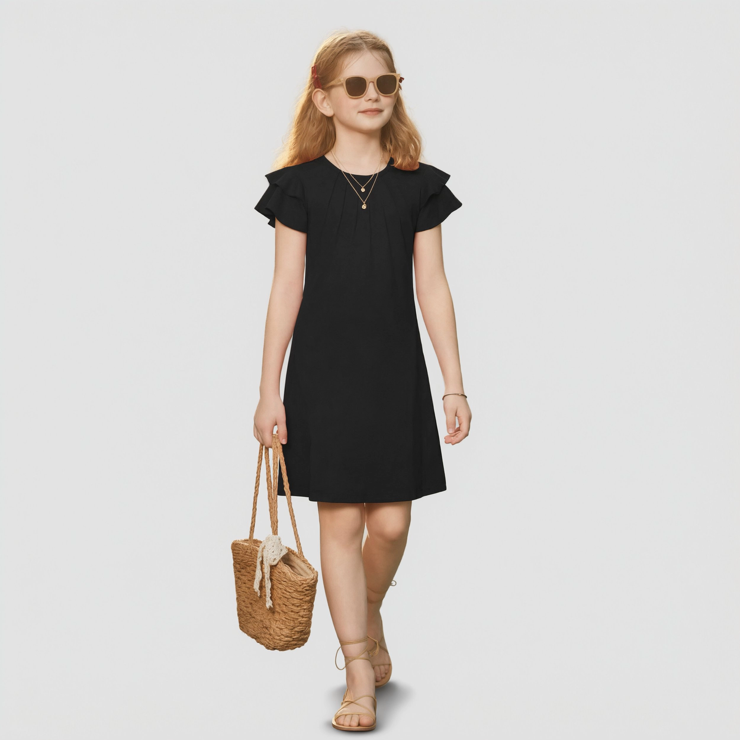 Arshiner Butterfly Dress For Tween Girl Summer Hawaiian Flutter Sleeve Aline Midi Dresses