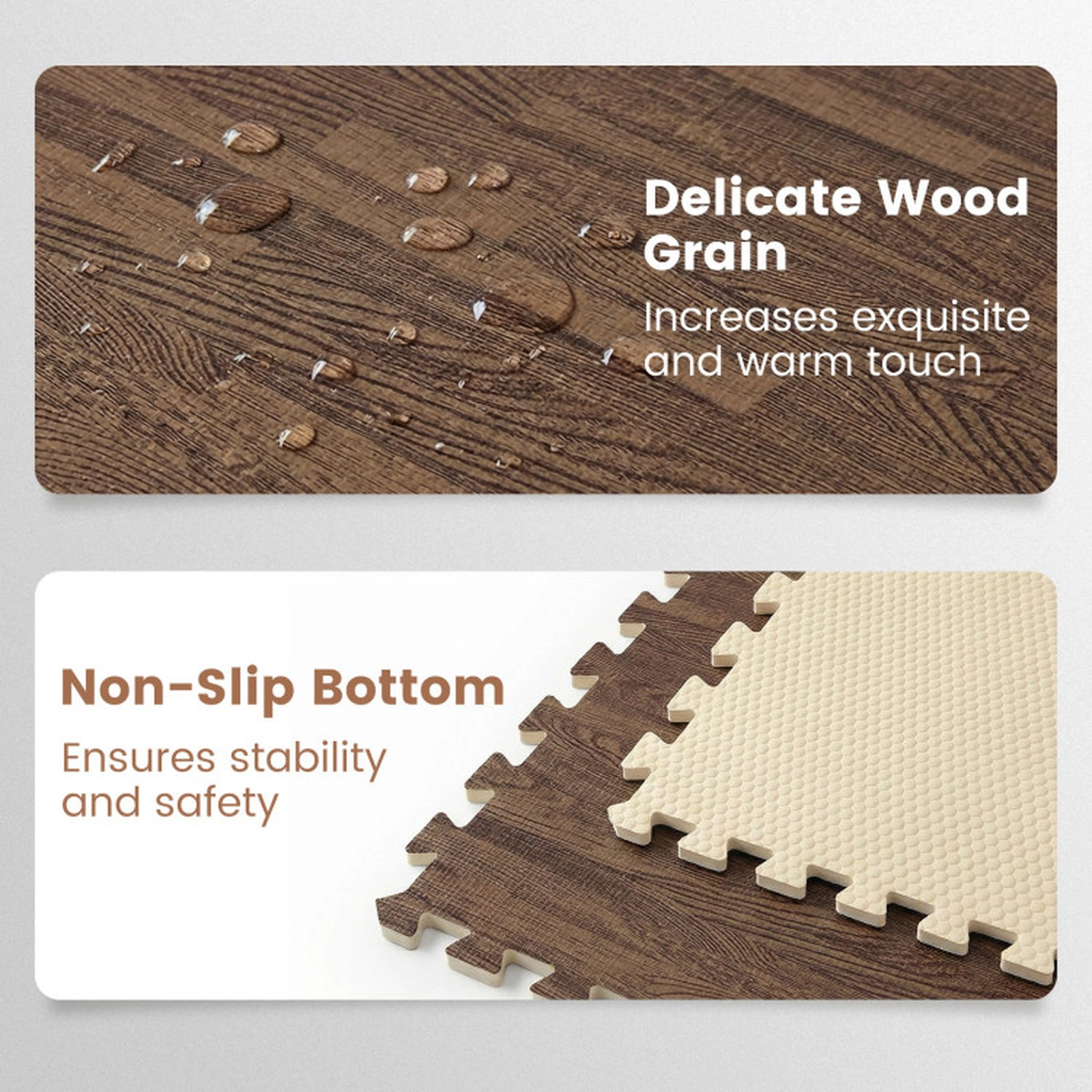 SUGIFT 25-Tile Wood Grain EVA Foam Interlocking Floor Mats with 50 Borders 24-in Square Coverage 100-sq-ft Brown