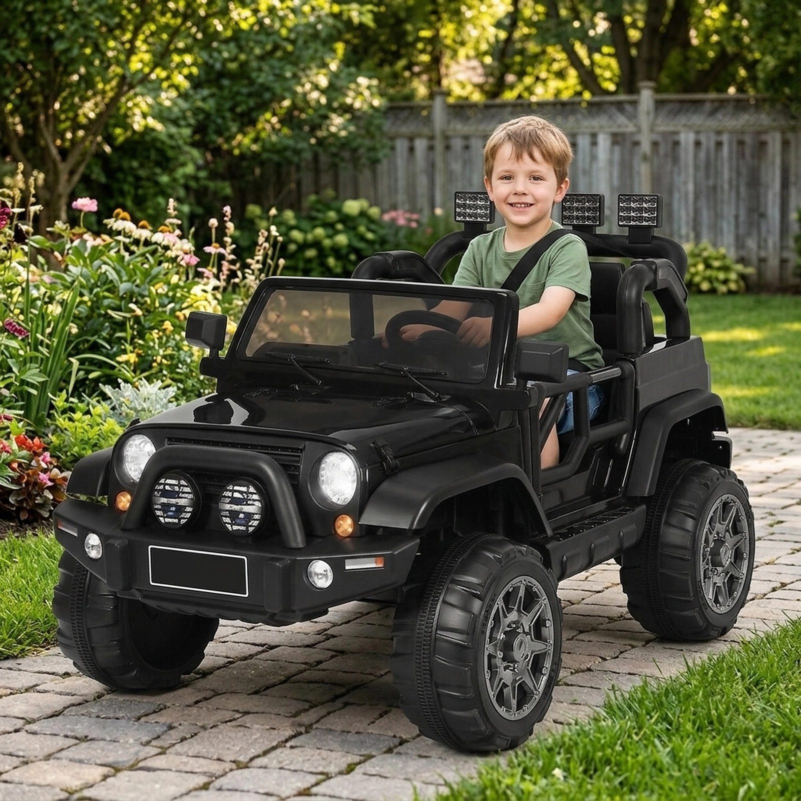 12V Kids Electric Car Ride On Truck Parent Remote 3 Speeds Soft Start USB Music 48.5-in Ages 3+ 110-lb Capacity Black