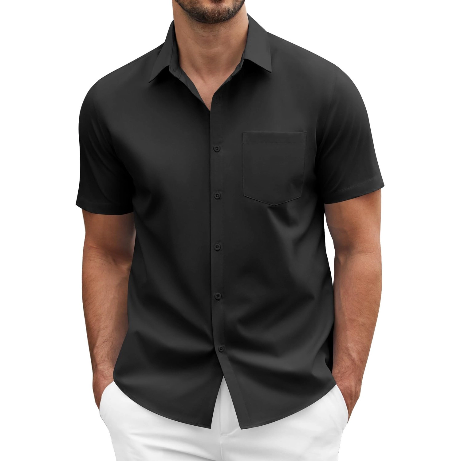 COOFANDY Mens Short Sleeve Button Down Shirts  Collared Pocket Casual Shirt