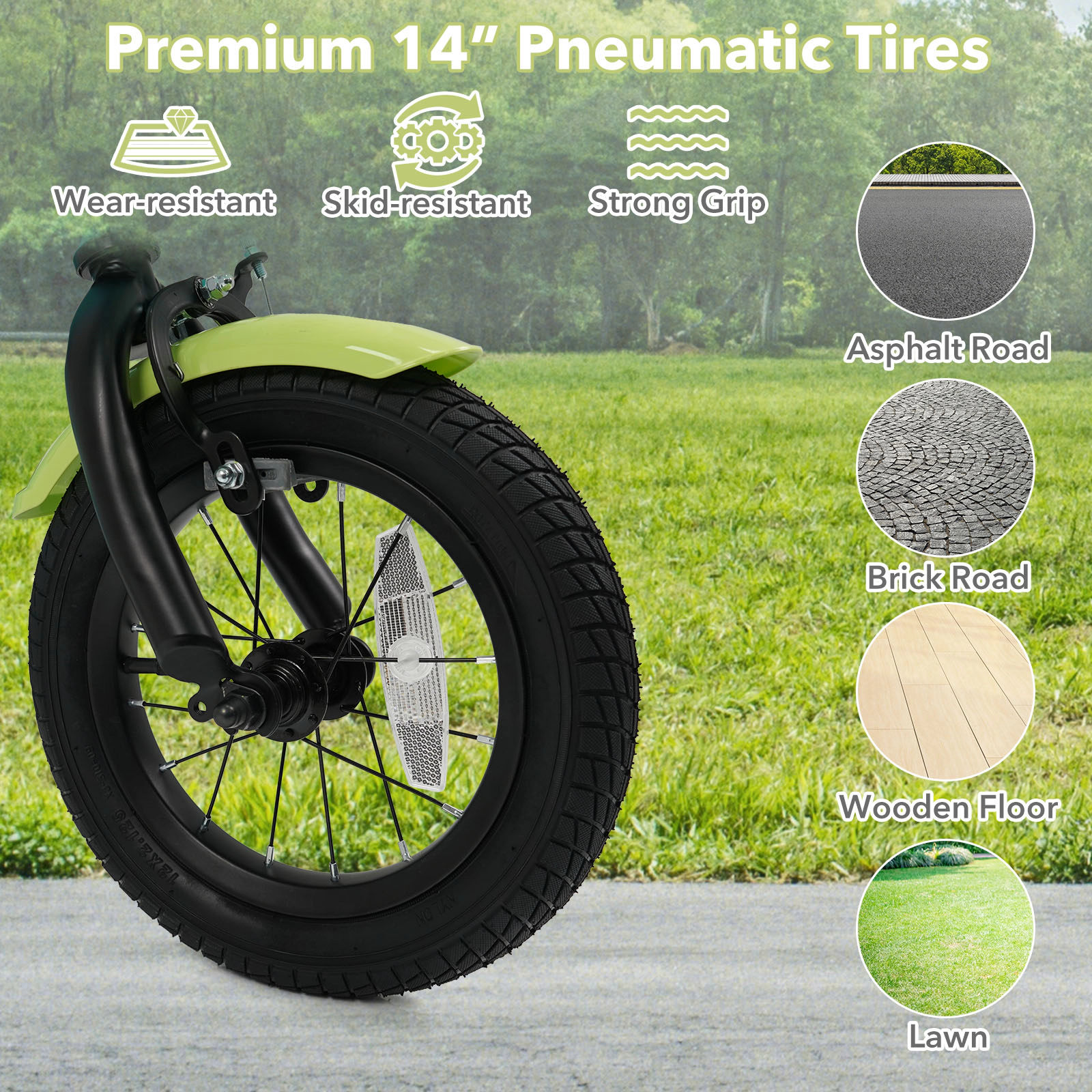 SUGIFT Green Training Wheels Front Basket and Adjustable Handlebar Kids Bike