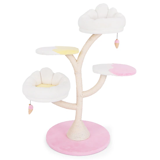 SlickBlue 48.5 Inch Cat Tower with Rabbit Fur-Like Fabric and Platforms
