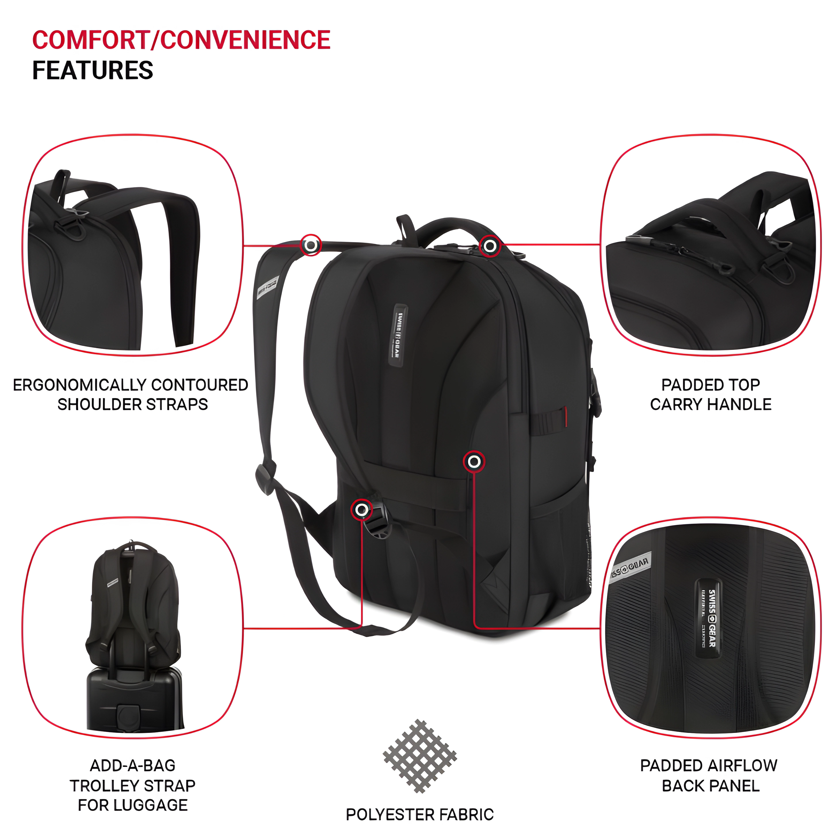 SwissGear Civic Pro Laptop Backpack, Black, 18"x13.25"x7"