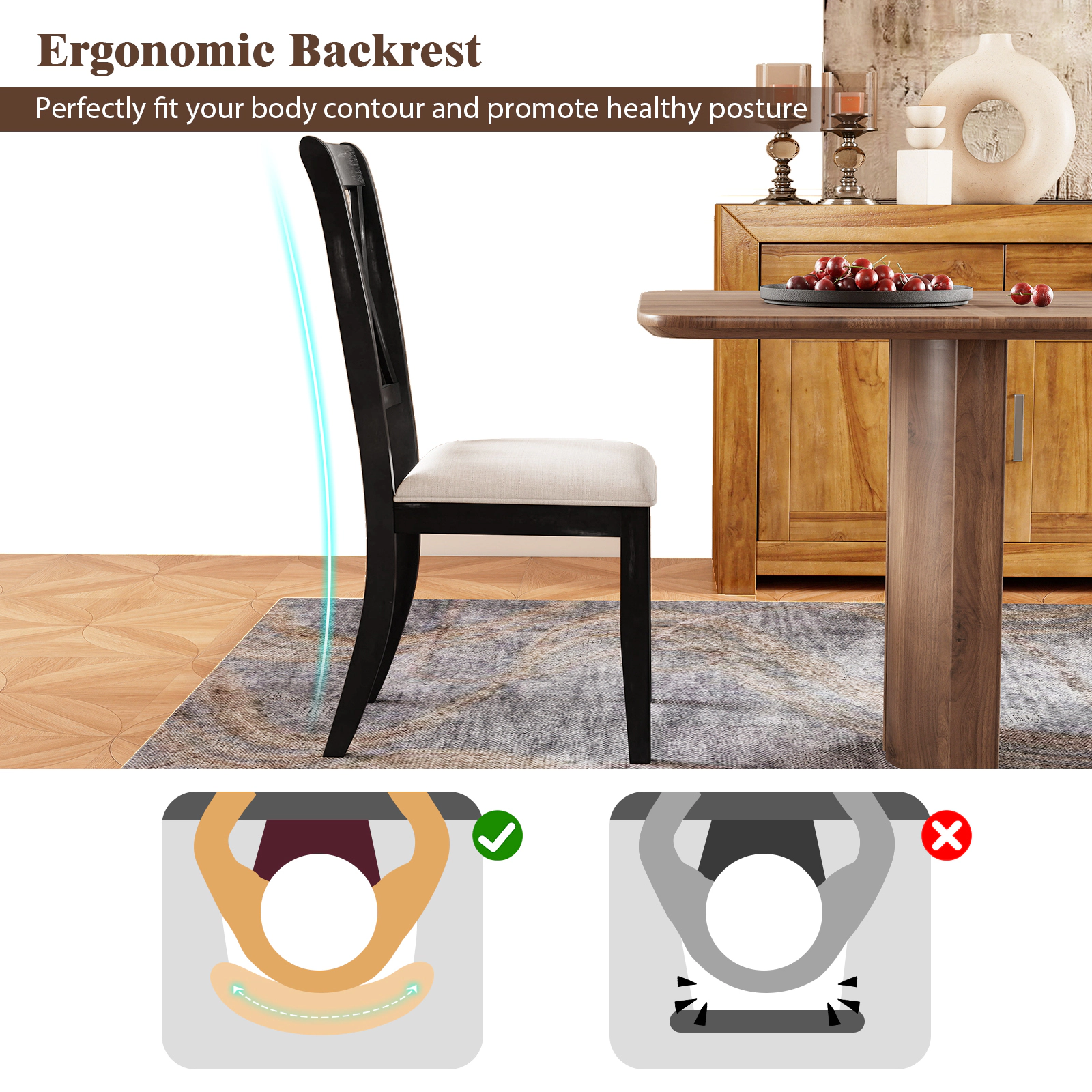 LJG Dining Chairs Set of 2 Kitchen Side Chairs with Curved Cross Back