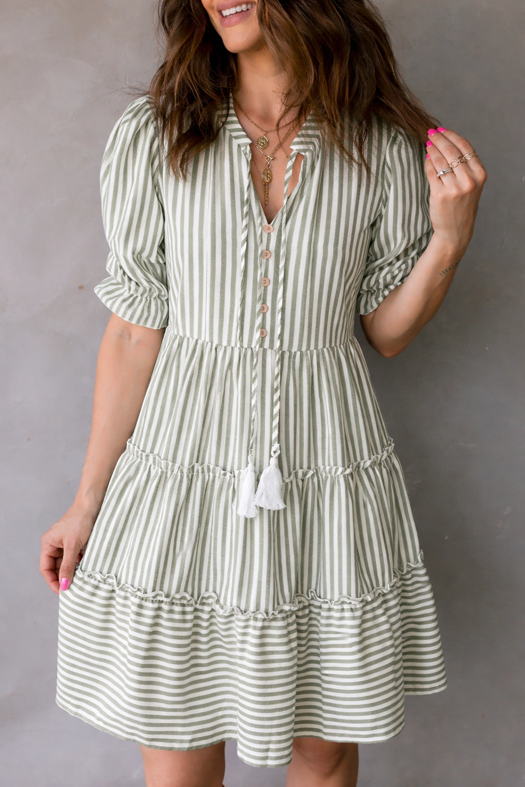 Threaded Pear Women's Bailey Sleeve Tiered Flattering Dress