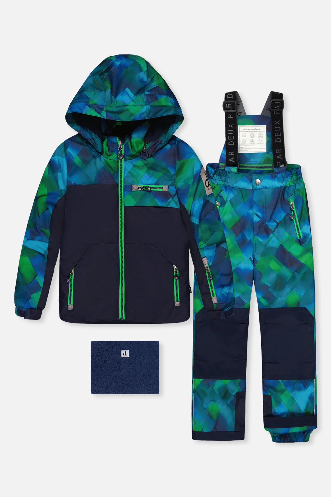 Deux par Boys Checkered Print Two Piece Play Snowsuit with Hooded Jacket and Snow Pants