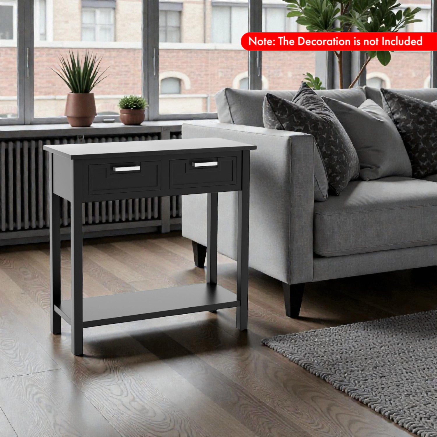 Hivvago Sleek Hall Table with Built-In Drawers and Open Storage Level