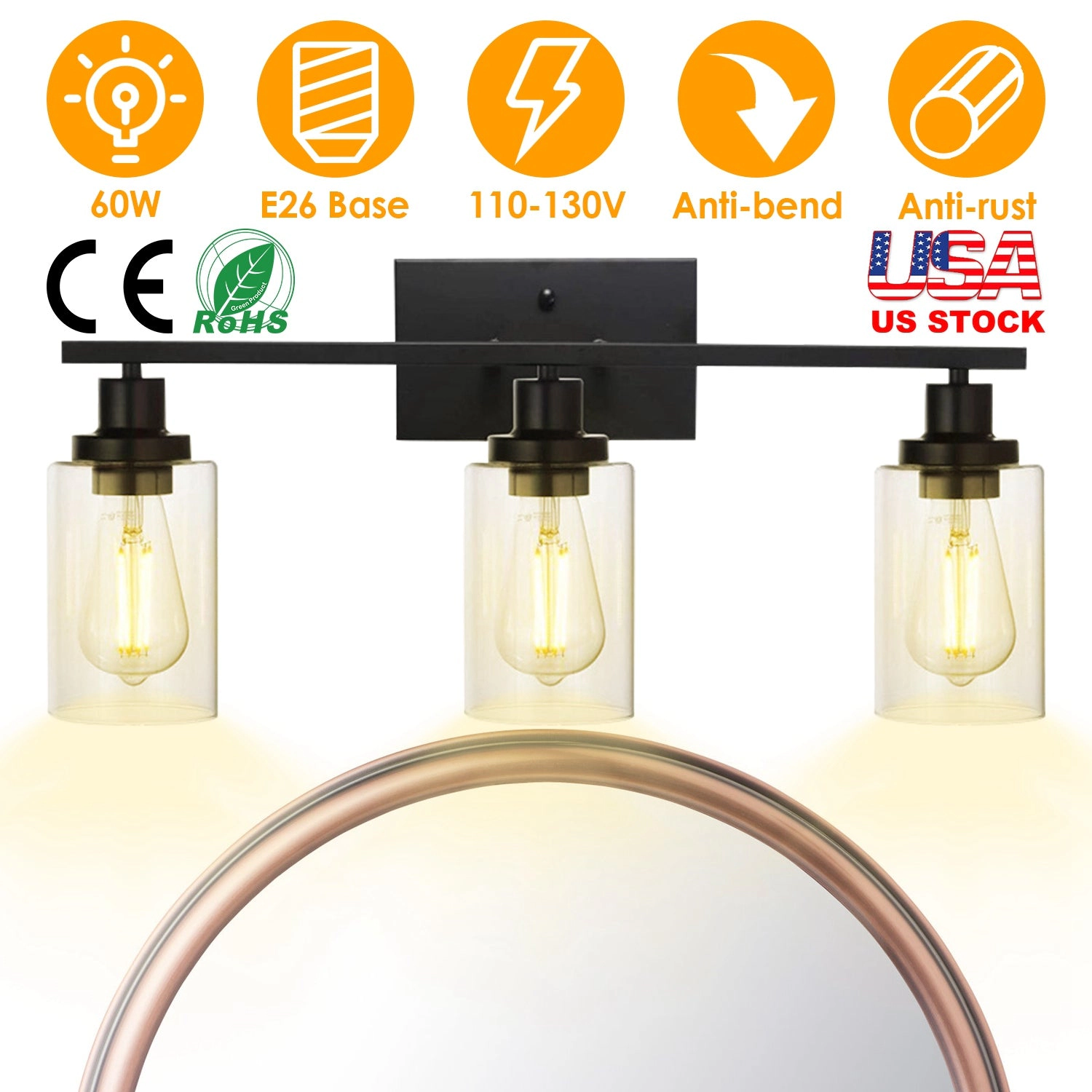 GBruno 3-Light Wall Sconce With Clear Glass Shades