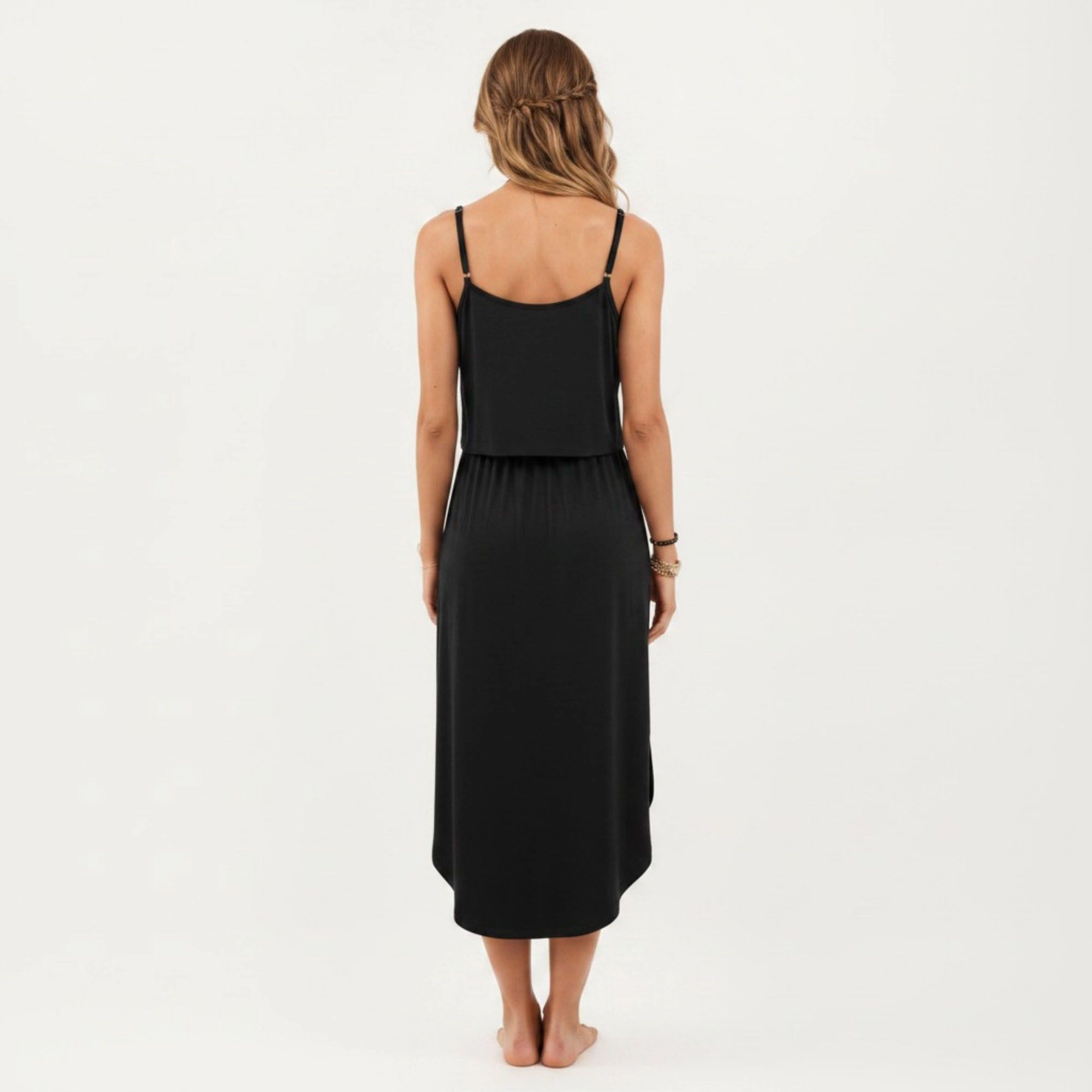 Anna-Kaci Women's Sleeveless Spaghetti Straps Adjustable Drawstring Waist Fit Midi Dress