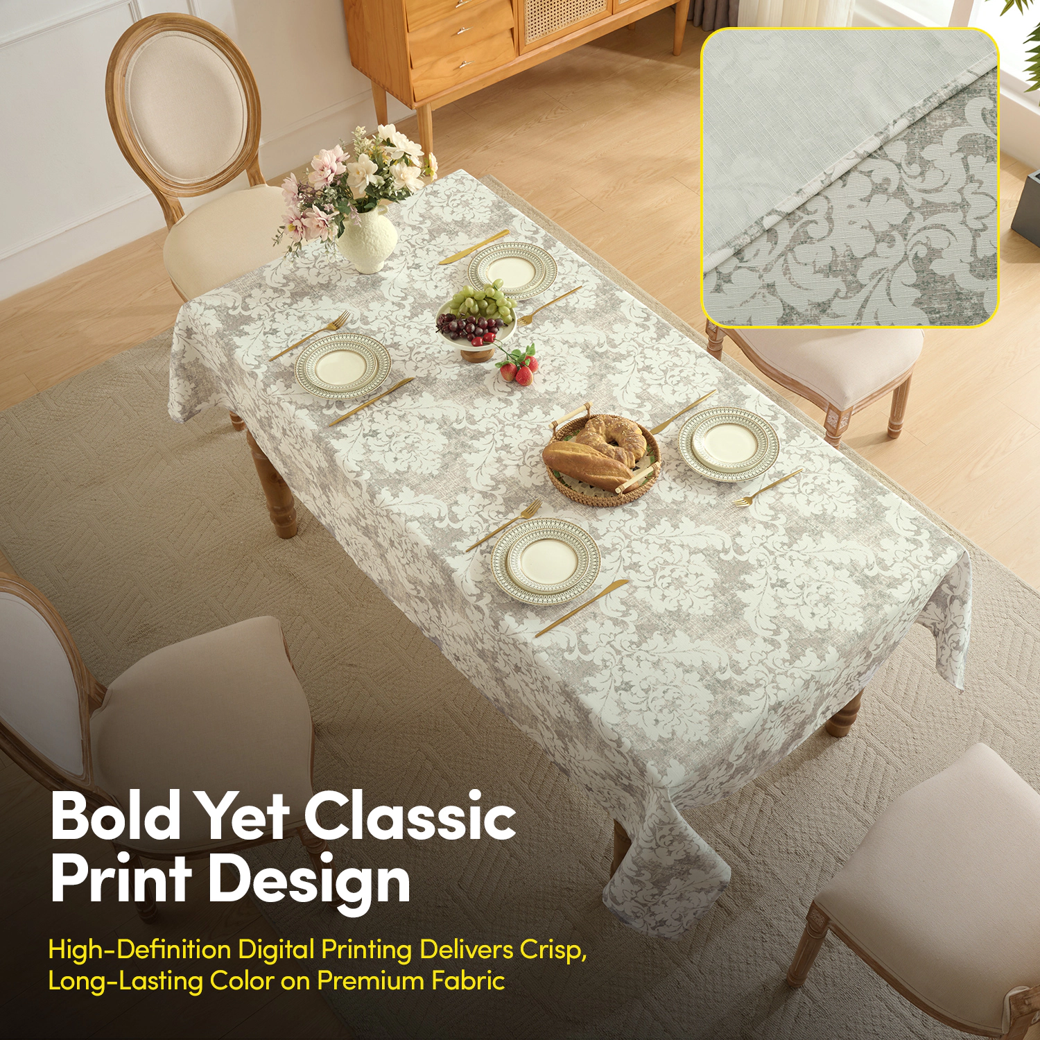 Sweet Home Collection Printed Waterproof Fabric Damask Tablecloth