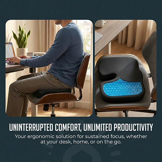 Luminuxe Gel Memory Foam Seat Cushion, Cooling Gel U Shaped Tailbone Coccyx Car Seat Cushion, Orthopedic Chair Cushions