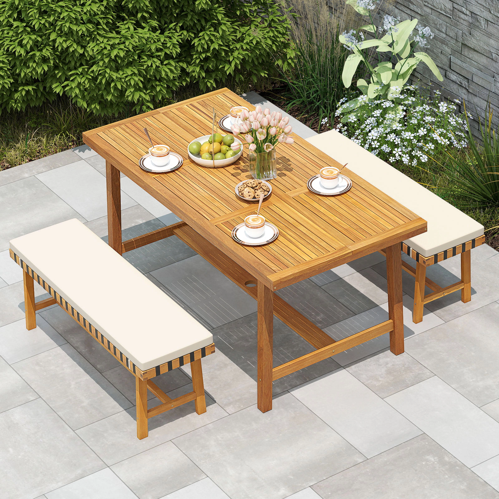 LJG 3-Piece Patio Dining Set for 4 People Farmhouse Furniture