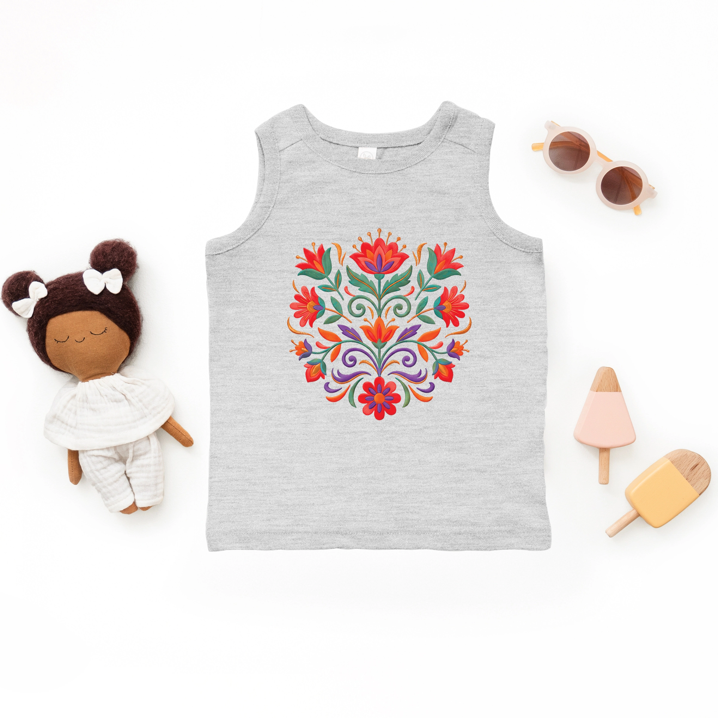 The Juniper Shop - Toddler Graphic Tank Swirly Florals Faux Texture