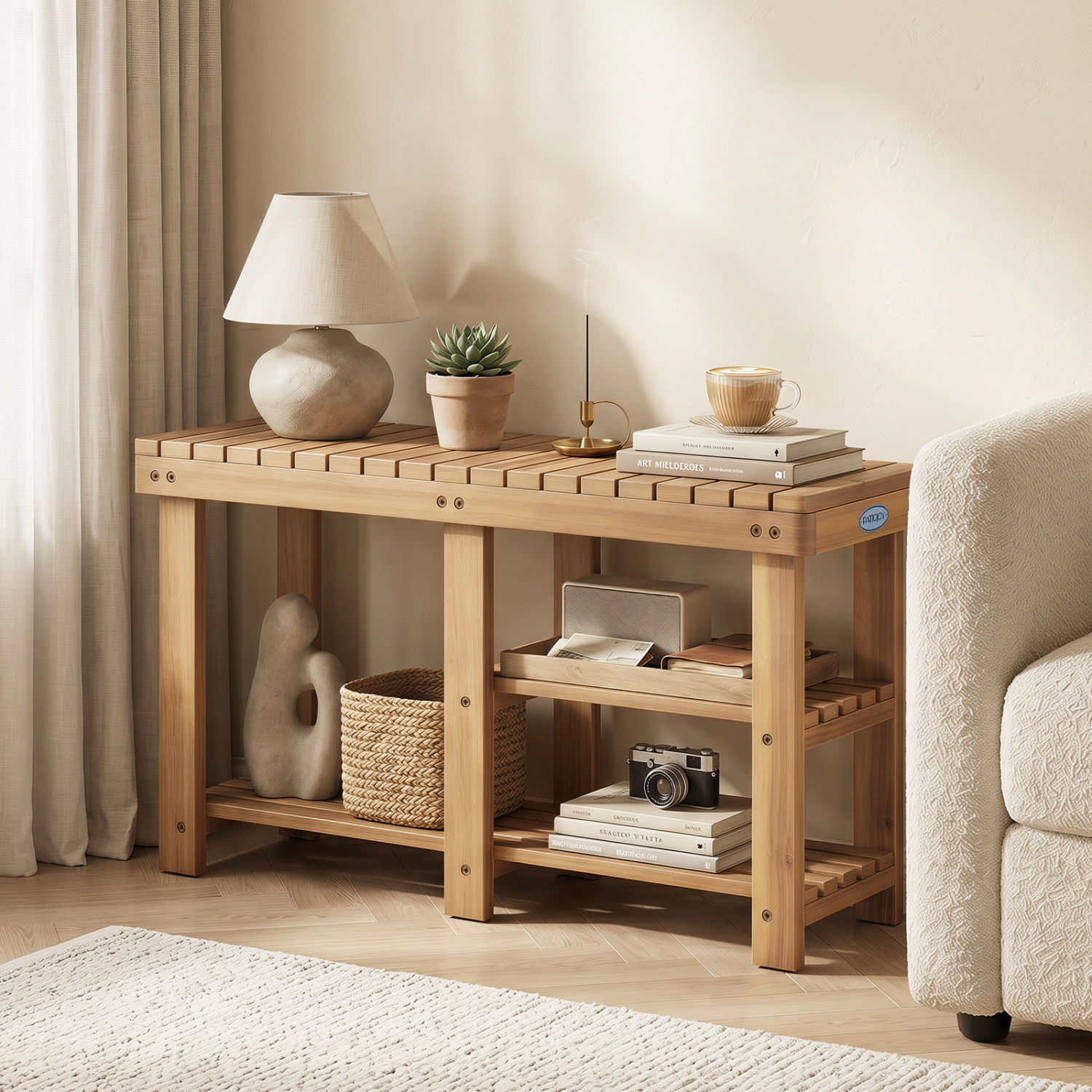 SlickBlue Solid Wood Entryway Shoe Bench with Storage Shelf Design
